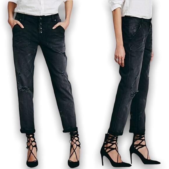 FREE PEOPLE MOUNTAINEER RELAXED JEAN DISTRESSED BLACK SIZE 4 - Picture 11 of 11